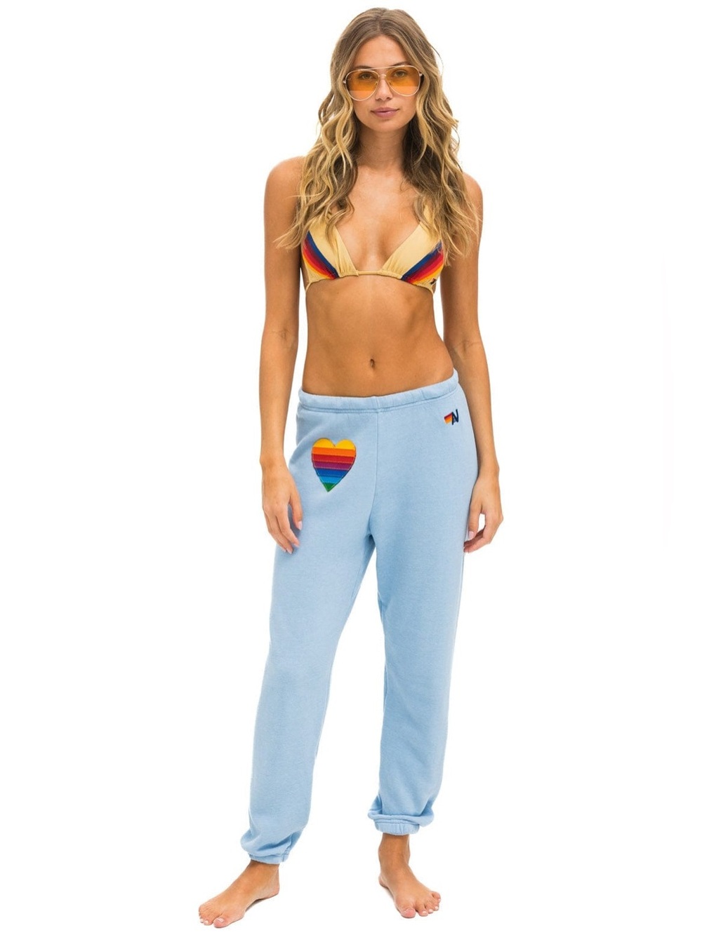 Aviator Nation RAINBOW HEART STITCH SWEATPANTS - Ice Joggers